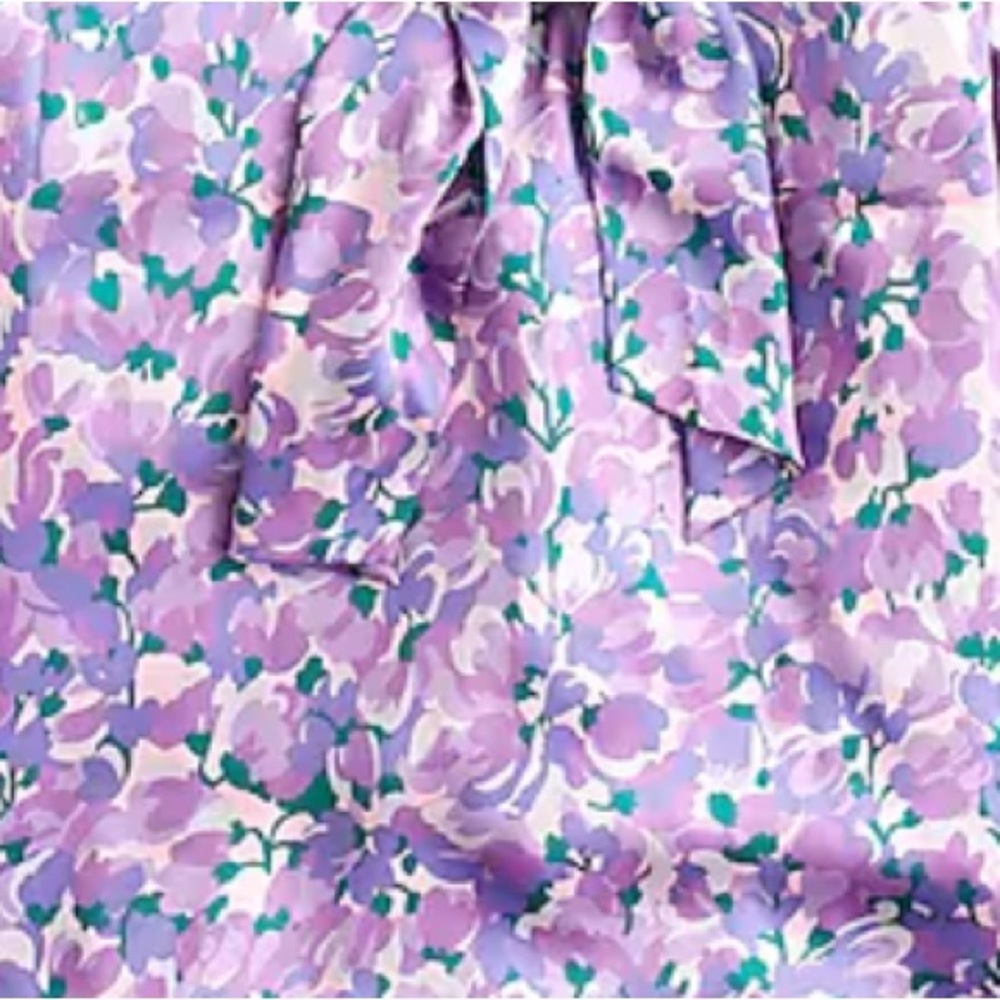 NWT J. Crew Collection Ratti Lilac Floral Print Riffle Bow Tie Neck Top Women XS - Picture 5 of 5